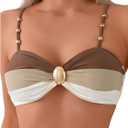 SweatyRocks Women's Bikini Sets Patchwork Metal Beaded Decor High Waisted Bathing Suits (L)