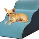 Dog Stairs for Small Dogs 15.7H,Cowhide-Pattern Flocking Fabric,with Cushioning Support Layer,3-Step Dog Steps for Bed,Couch,Sofa and Chair,Non-Slip Balanced Pet Ramp Indoor, Green