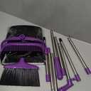 Broom and Dustpan Set with Long Handle, Light Weight Stainless Steel Poles Stand Upright Dustpans with Broom Combo for Home Kitchen Office Pet Dog Hair, 1-Pack (Purple)