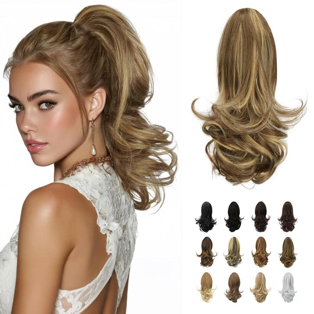 SOFEIYAN 13" Ponytail Extension Long Curly Ponytail Clip in Claw Hair Extension Natural Synthetic Hairpiece for Women