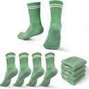 Pilates, Yoga Socks with Non Slip Grips for Women, Crew Grip Sock for Barre Shoes, Pilates Outfit Pack of 4 (Green)