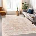 Art&Tuft Washable Rug, Anti-Slip Backing Abstract Area Rugs, Stain Resistant Rugs for Living Room, Foldable Machine Washable Area Rug(TPR53-Pink/Orange, 5'x7') (5' x 7' (Rectangular))