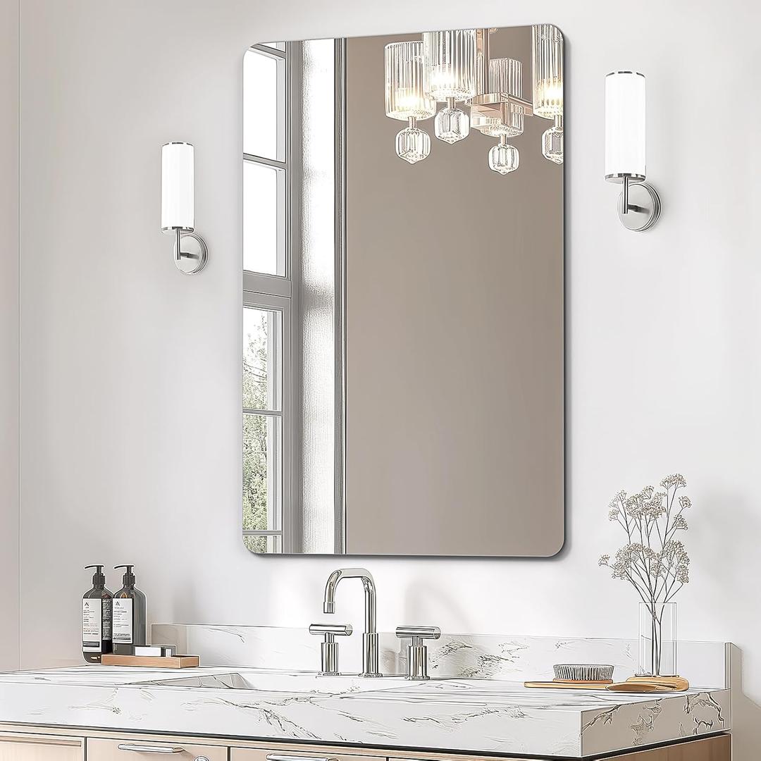USHOWER Frameless Bathroom Mirror for Over Sink, 24x36 Inch Rectangle Wall Vanity Mirror for Bathroom, Bedroom, Entryway, Polished Edge, Tempered Glass
