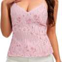 EMILYLE Y2K Women Cute Sparkle Backless Sequin Cami Top Mermaid Top V Neck Open Back Criss Cross Straps Summer Crop Tops, X-Small, Pink