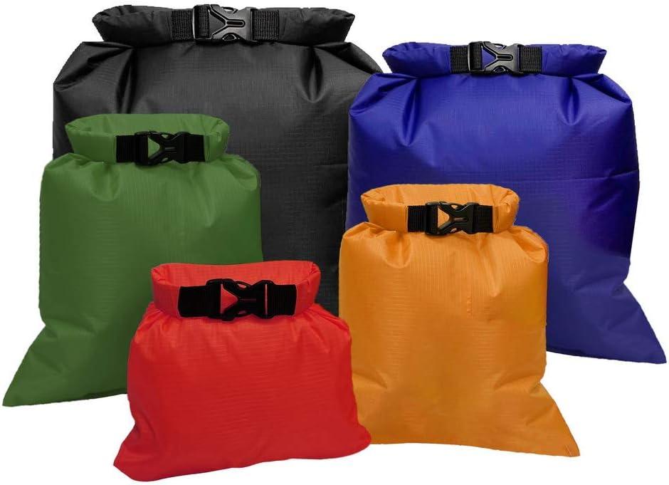 Pimoys 5 Pack Waterproof Dry Sacks, Lightweight Outdoor Dry Bags Ultimate Dry Bags for Kayaking Rafting Boating Camping (1.5L, 2.5L, 3.5L, 4.5L, 6L) (Multicolour)