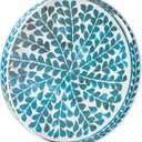 MAONAME Blue Decorative Tray, 13" Round Serving Tray with Handles, Leaf Pattern Sticker Trays for Coffee Table, Plastic Trays for Living Room, Bedroom