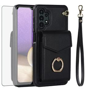 Asuwish Phone Case for Samsung Galaxy A32 5G 2021 6.5 inch Wallet Cover with Tempered Glass Screen Protector and RFID Blocking Ring Card Holder Cell M32 G5 A 32 32A S32 SM-A326U A326U Women Men Teal