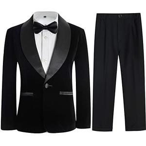 Boys Tuxedo Suit 3 Pieces Kids Formal Slim Fit Velvet Suits Set for Wedding Prom Party Black, Size 140