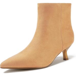 IDIFU IN2 Ankle Boots for Women Low Short Kitten Heel Booties Detachable Metal Strap Zipper Closed Pointed Toe Fall Ladies Bride Wedding Booties Comfortable Cute Trendy Stylish Fashion Dressy Boots