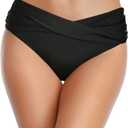 Tempt Me Women Twist Bikini Bottom Moderate High Cut Bathing Suit Bottoms Ruched Swimsuit Bottom (Black, M)