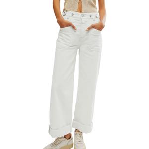 Allimy Womens Jeans High Waisted High Rise Straight Leg Baggy Wide Leg Pants Woman Y2K Mom Boyfriend Jeans for Women Trendy 2026 Denim Cargo Pants Women White Size 8