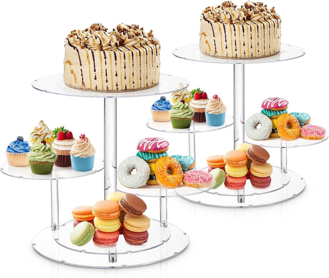 Dyna-Living 2PCS Acrylic Dessert Stands 4 Tier Cupcake Stands Dessert Display Holders with LED String Light, Round Dessert Cake Stands for 50 Cupcakes, Cupcake Holder Dessert Pastry Display for Party