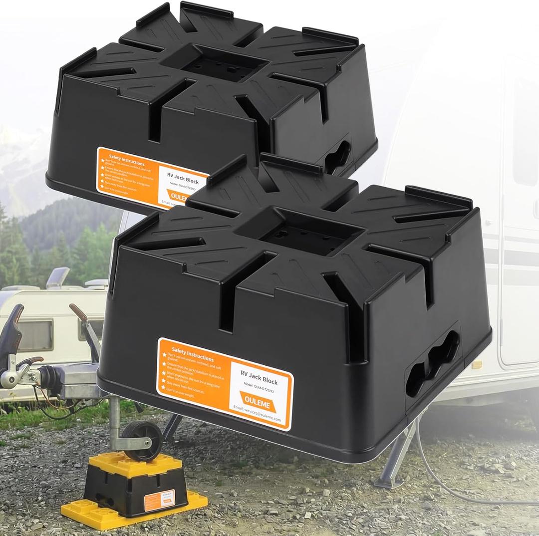 OULEME Trailer Jack Block, 15,000 lbs Leveling Block for RV Camper Travel Trailer 5th Wheel, Fits 8.5” Pad, Tongue Stand/Round Square Scissor Stabilizer Jack and Wheels, 2 Pack