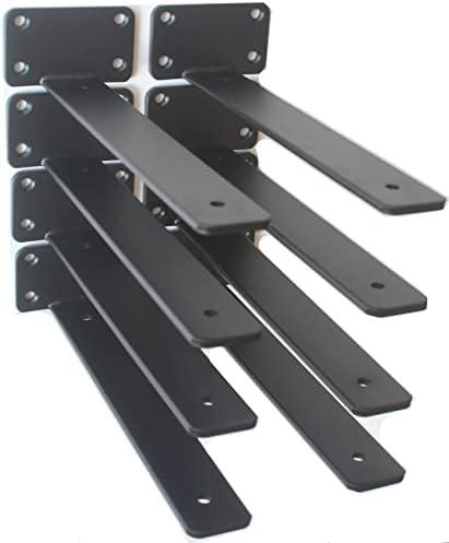 8 Pack - 10 inch Black Hidden L Shelf Bracket (1/5 Inch Thicked) Iron Floating Shelf Brackets Rustic Industrial Metal Brackets for Shelf Support