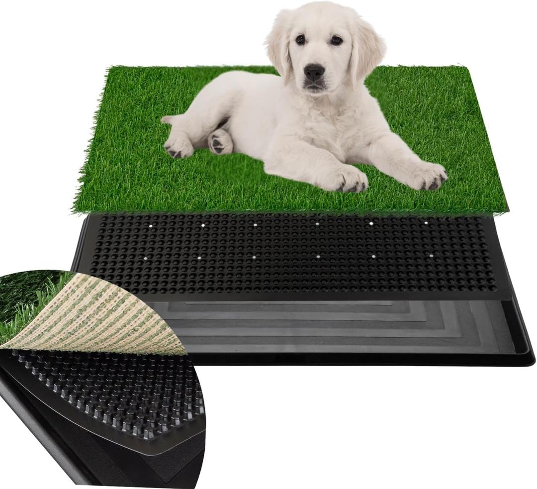 Artificial Dog Grass Pad with Tray for Potty 16x20 inches Strong Absorbency Grass Pad, Dog Litter Box for Indoor/Balcony/Apartment
