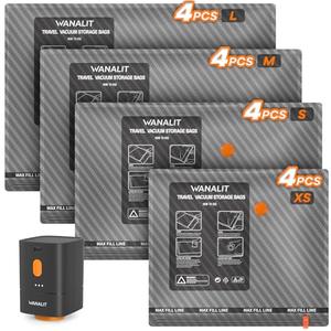 Vacuum Storage Bags for Travel with Wireless Rechargeable Electric Pump, 16 Pack Travel Essentials Vacuum Seal Bags for Clothing, Space Saver Compression Packing Bags for Luggage, Suitcase, Home