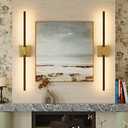 32 Inch Rechargeable Wireless Wall Sconce with Remote Control, 8000mAh Battery Operated Wall Sconce Set of 2 with Timer, 3000K/4500K/6000K Dimmable, 360° Rotation for Living Room, Gold Walnut (2 Pack)
