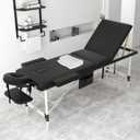 ABET Massage Table, 3 Fold Portable Professional Lash Tattoo Spa Bed, Height Adjustable 23.5" Wide Compact Facial Table with Detachable Oil Pocket Towel Rod Face Cradle Armrest, Aluminum Feet & Black