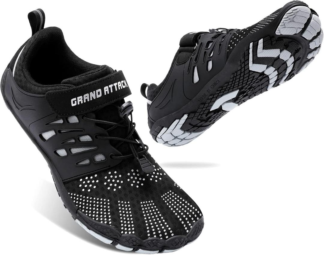 Grand Attack Men's Barefoot Shoes|Minimalist Cross-Trainer|Zero Drop Sole|Wide Toe Box (Zt608 Black)