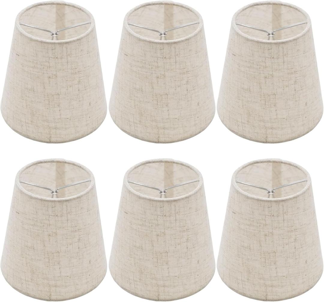 6 PCS Chandelier Shades, Mini Barrel Clamp-On Shades, Natural Linen Mini Lampshades, Suitable for Home, Caf, Restaurant and Hotel Decor