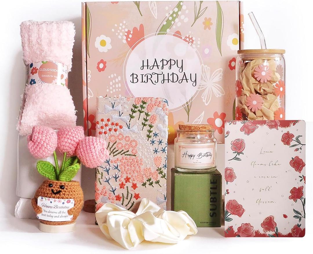 Birthday Gifts For Women, Teen Girl, Her, Happy Birthday Gift Box For Girl, Women, Sister, Daughter, Friends, Cute Daisy Aesthetic Glass Cups Gift Set 7pcs (Red)