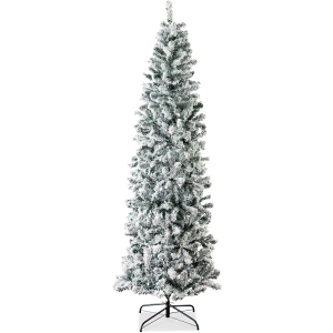 Best Choice Products Flocked Pencil Christmas Tree, Unlit Slim Artificial Holiday Decoration, 7.5ft Skinny Snowy Appearance w/Base