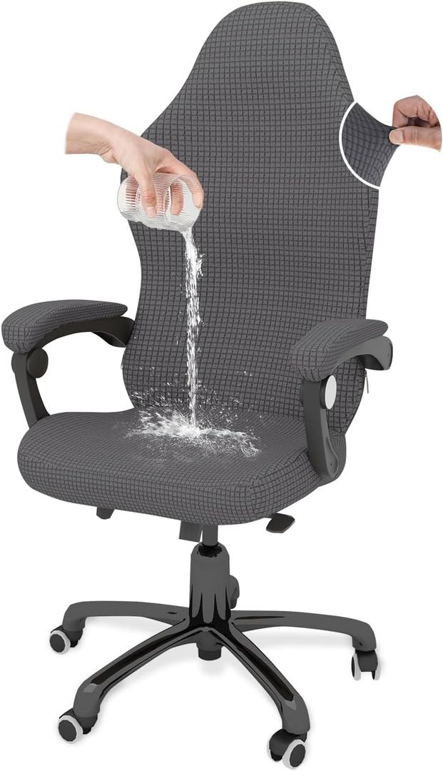 Gaming Chair Cover Waterproof Cat Scratch Proof, Stretchable Comfortable Gaming Chair Seat Cover with Armrest Breathable Slipcover for Tall High Back Chairs, Pet Resistant Guard Protector - Dark Gray