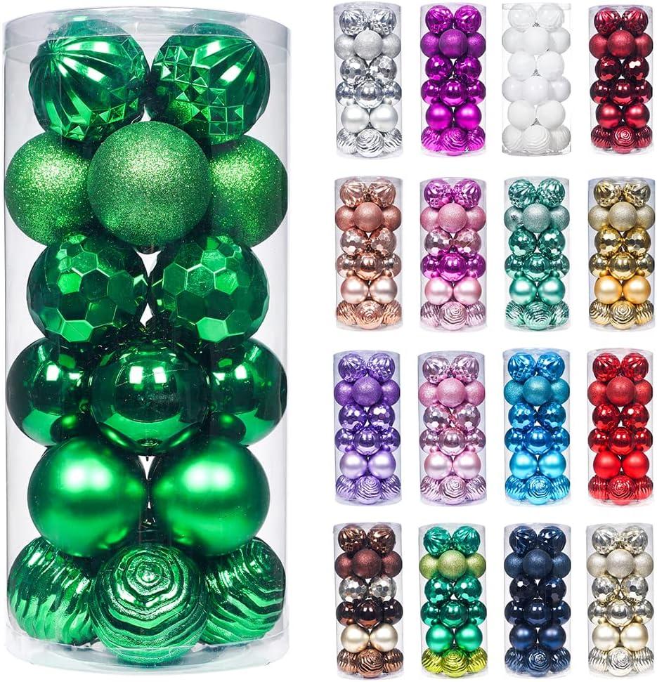 XmasExp 60mm/2.36" Christmas Ball Ornaments Shatterproof Christmas Ornaments Set Decorations for Xmas Tree Balls - 24ct (2.36'', Green)