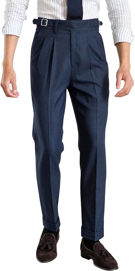Men's Classic Gurkha Naples Italian Old Money Style Pants Dress Pants (36W x 32L, Blue)