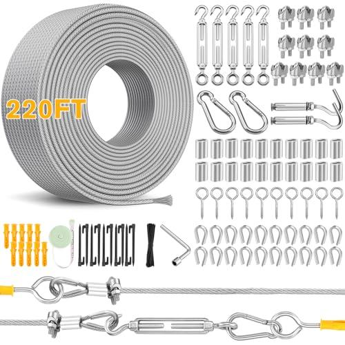 220FT 1/8" Wire Rope Kit - 304 Stainless Steel Cable with Turnbuckles for Cables Wire