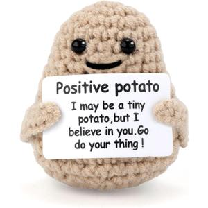 Mini Funny Knitted Wool Potato Toy with Positive Card - Creative Cute Crochet Doll Cheer Up Gift for Friends Parties Women Men Mothers Day Graduation Decoration and Encouragement