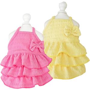 2 Pack Summer Dog Dresses with Bow Girl Puppy Clothes for Small Dog Spring Cat Outfit Sleeveless Pet Tiered Layered Cake Dress for Kitten Chihuahua Pomeranian Yorkie (Pink Yellow, Large)