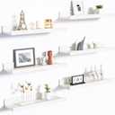 upsimples Floating Shelves for Wall, Wall Shelves for Decor Storage Set of 6, Wall Mounted Wood Shelves for Bedroom, Living Room, Bathroom, Kitchen, Picture Ledge Shelves, White (15.7in)