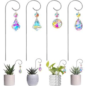 HDCRYSTALGIFTS Set 4 Small Trellis with Crystal Prisms Suncatchers for Mini Potted Plants Decorations, Rainbow Maker Plant Stakes Sun Catchers Plant Accessories Indoor (Sliver,7.5inch)