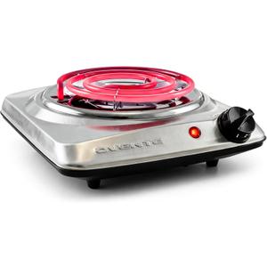 OVENTE Electric Countertop Single Burner, 1000W Cooktop with 6" Stainless Steel Coil Hot Plate, 5 Level Temperature Control, Indicator Light, Compact Cooking Stove and Easy to Clean, Silver BGC101S