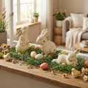 Easter Bunny Figurines Set of 3, 7.8 Inch Realistic Bunny Statues, Resin Resin Rabbit Statue for Spring Home, Table, Mantel, Farmhouse Decorations