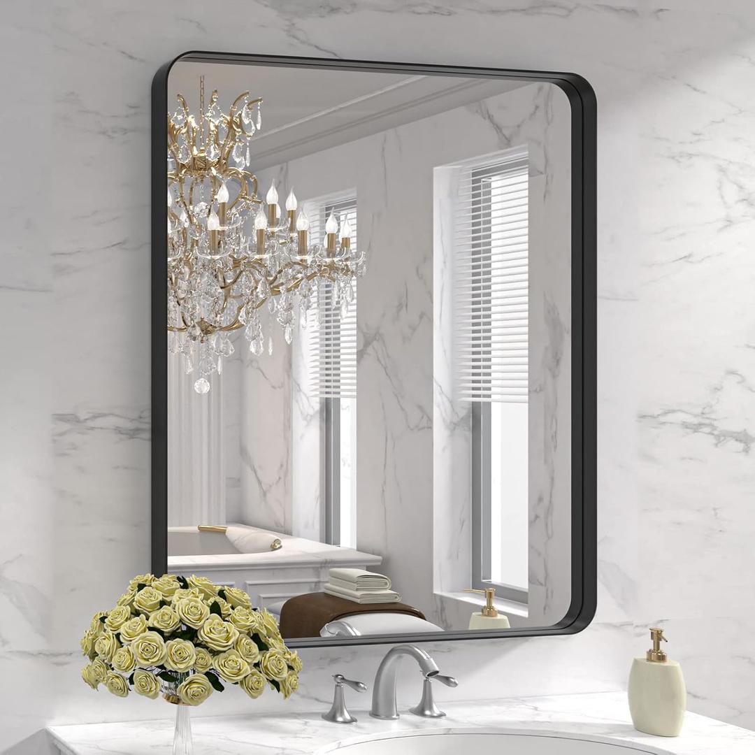 LOAAO 30X36 Inch Black Metal Framed Bathroom Mirror for Wall, Matte Black Bathroom Vanity Mirror Farmhouse, Anti-Rust, Tempered Glass, Hangs Horizontally or Vertically
