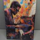 CXHOSTENT Black Jazz Canvas Wall Art Abstract Black Music Painting Prints African American Picture Musical Instruments Artwork for Men Room Decor Framed (Red, 16.00" x 24.00")