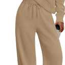 PRETTYGARDEN Women's 2 Piece Outfits Fall Sweatsuits Oversized Hoodies Wide Leg Sweatpants Tracksuits Lounge Matching Sets (Medium, Khaki)