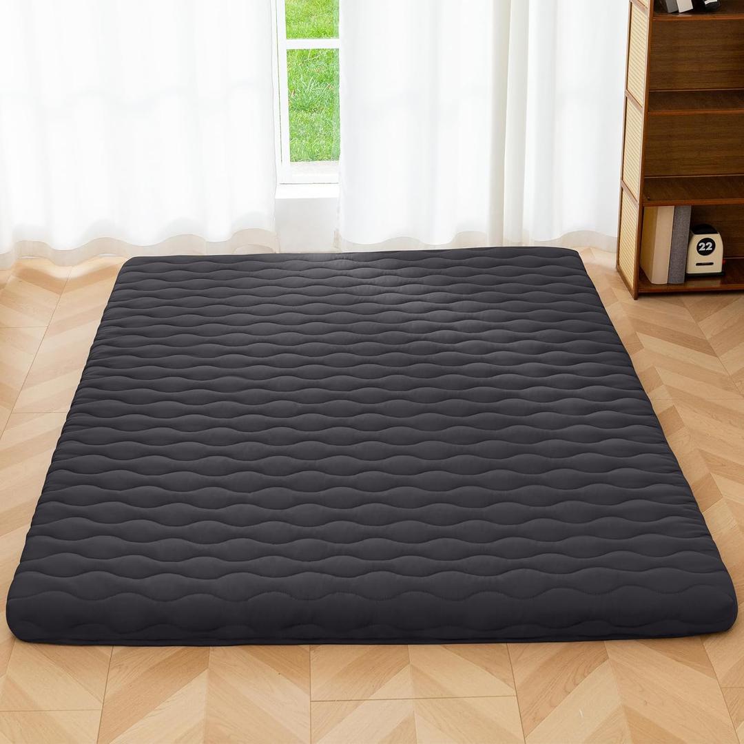 MAXYOYO 3" Thick Japanese Floor Futon Mattress, Portable Floor Mattress
Full Size Sleeping Pad Foldable Roll Up Mattress, Portable Floor Mattress Pad for Adults, Guest Room, Camping, Black