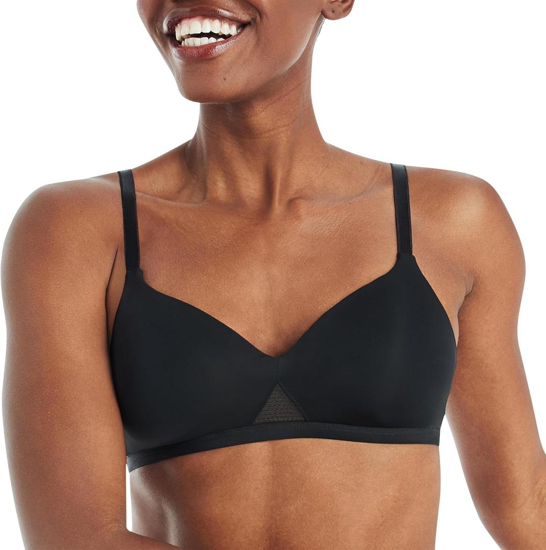 Hanes Women's T-Shirt Bra Pack, Oh So Light Wireless Bra for Women, Convertible Straps, Single or 2-Pack (Large, Black/Nude)