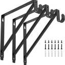 Heavy Duty Closet Rod & Shelf Brackets Clothes Hanger Pole Support Bracket Black 3 Pack, 12.3 x 1 x 1 inches