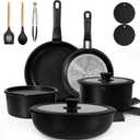 KIKCOIN 20 Pcs Pots and Pans Set Non Stick, Detachable Handle Cookware Sets Nonstick, Non Toxic Induction RV Kitchen Cooking Set with Removable Handles, Dishwasher/Oven Safe, Easy Clean (Black)