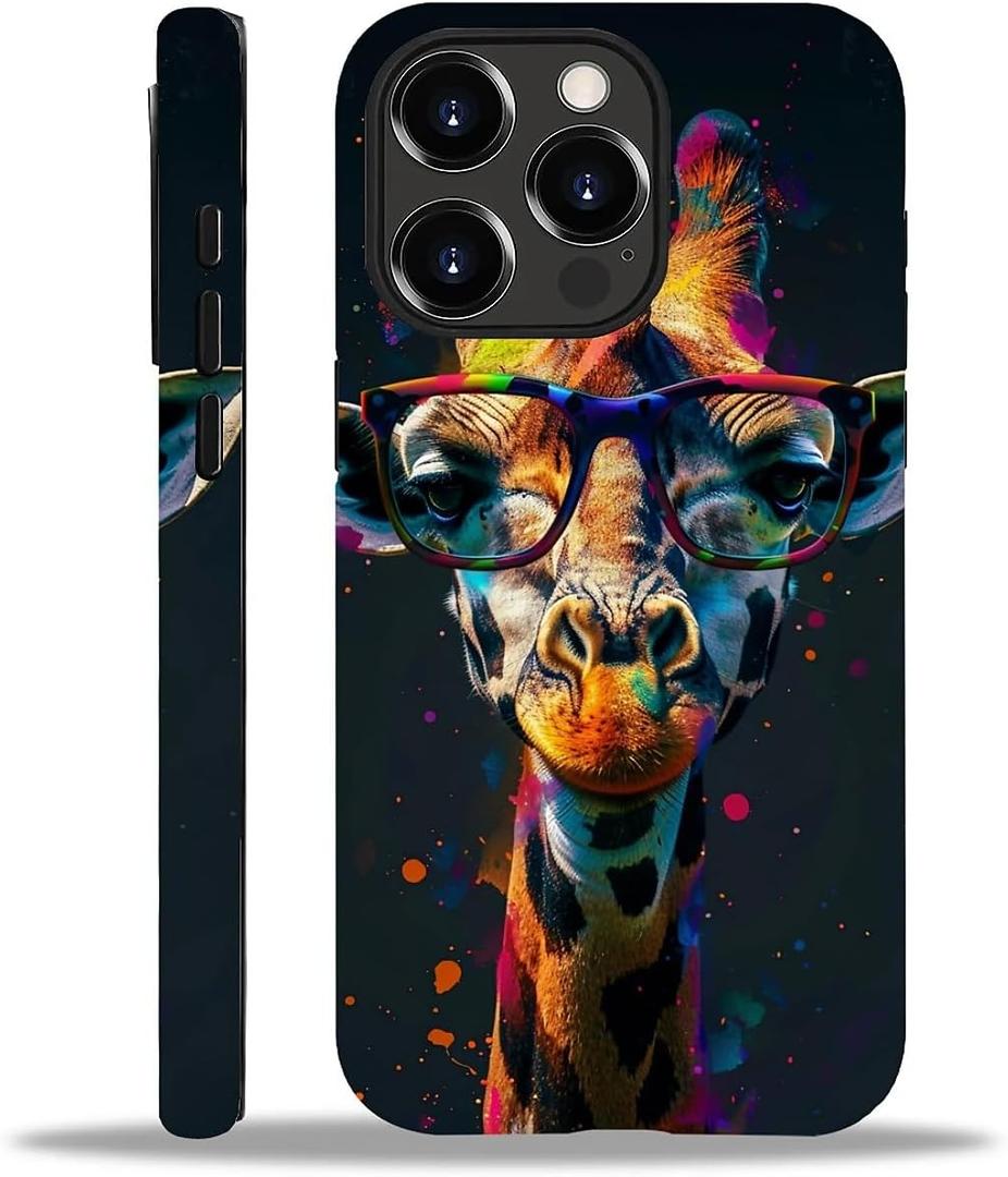 for iPhone 15 Pro Case, Colorful Giraffe Large Glasses Pattern Print Matte Phone Case Funny Liquid Silicone Case Impact Resistant Anti-Scratch Shockproof Protective Cover