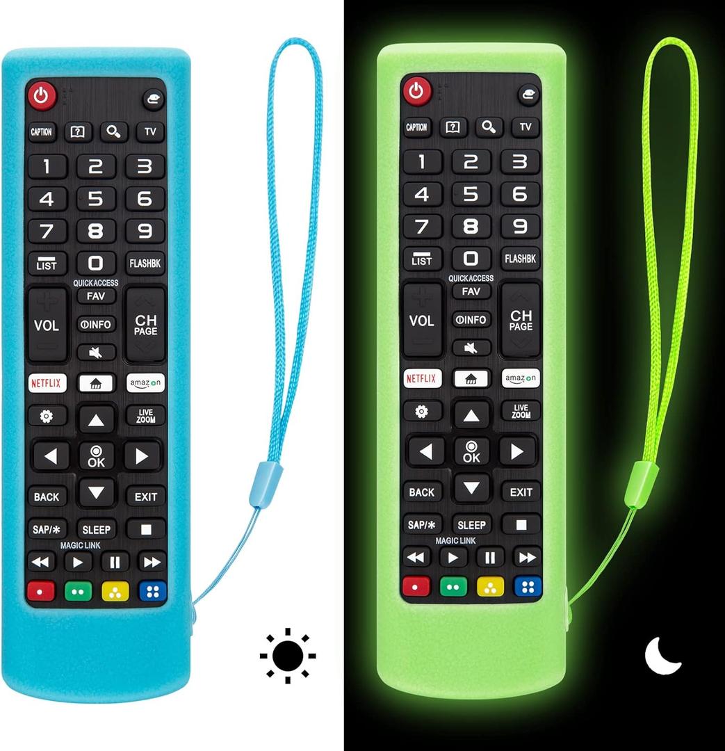 Silicone Protective Case for LG-TV-Remote Glow in The Dark, Remote Cover for LG Smart TV AKB75095307 AKB75375604 AKB74915305(Luminous Green + Blue)2 Pack