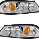 for 2000-2005 Chevy Impala Headlights Assembly Chrome Pair | OE 10349961/10349962, Halogen, W/O bulbs, IP67, Plug & Play, clear lens,