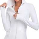 Women's Hooded Athletic Full Zip Workout Jacket With Pockets Running Slim Fit Yoga Sportwear With Thumb Holes (X-Large, White)