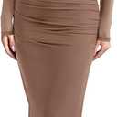 REORIA Long Sleeve Wedding Guest Maxi Dresses for Women Sheer Mesh Square Neck Ruched Bodycon Long Dress 2026 Spring Outfits (Chanterelle)