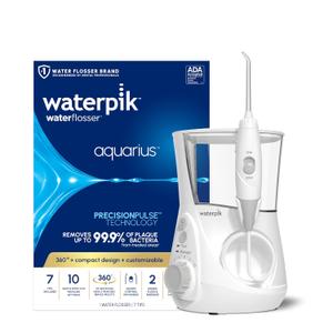 Waterpik Aquarius Water Flosser For Teeth Cleaning, Gums, Braces, Dental Care, Electric Power With 10 Settings, 7 Tips For Multiple Users And Needs, ADA Accepted, White WP-660, 