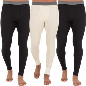 Fruit of The Loom Men's 3-Pack Recycled Waffle Thermal Underwear Bottom, Black/Black/Natural, Large